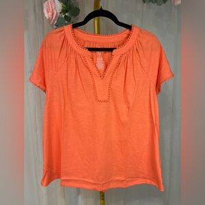 St John’s Bay Coral Blouse NWT 0X Plus Size Lightweight Boho Short Sleeve Top